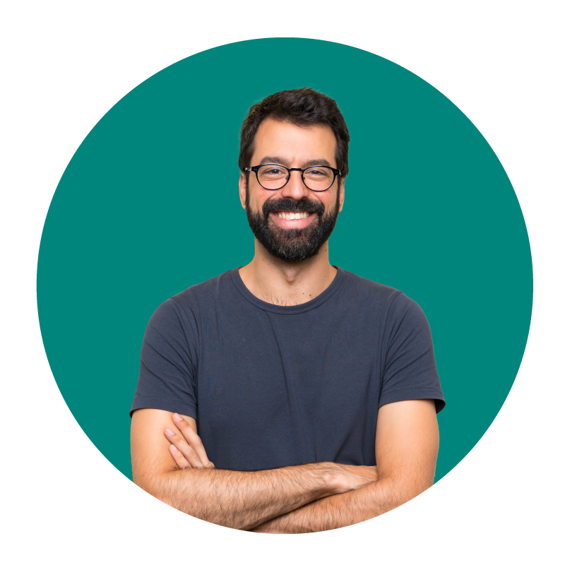 happy guy with teal circle